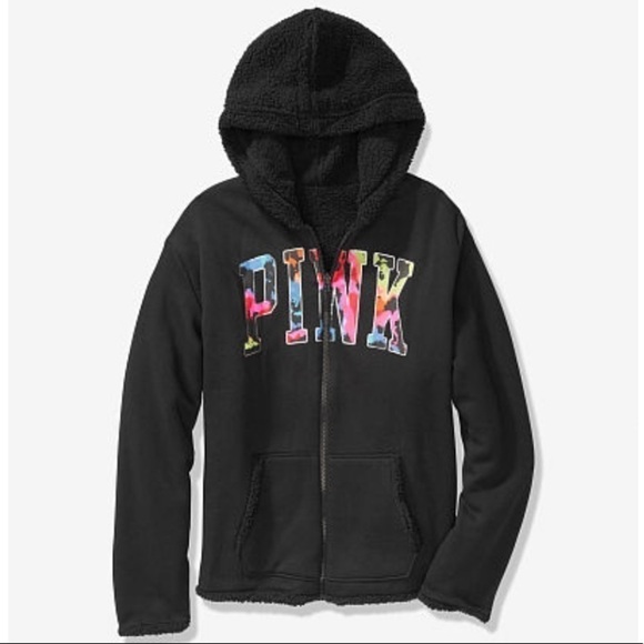 VS PINK Reversible Sherpa Lined Full Zip Hoodie - Picture 1 of 12
